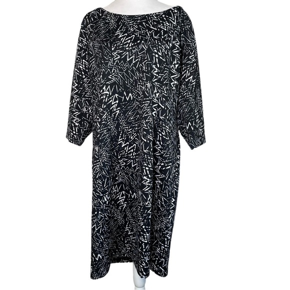 Eloquii Sheath Scuba 3/4 Sleeve Abstract Zig Zag Scribble Print Dress - Picture 2 of 8